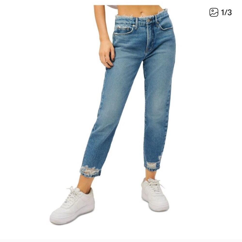 Good American Distressed Blue Ankle Jeans